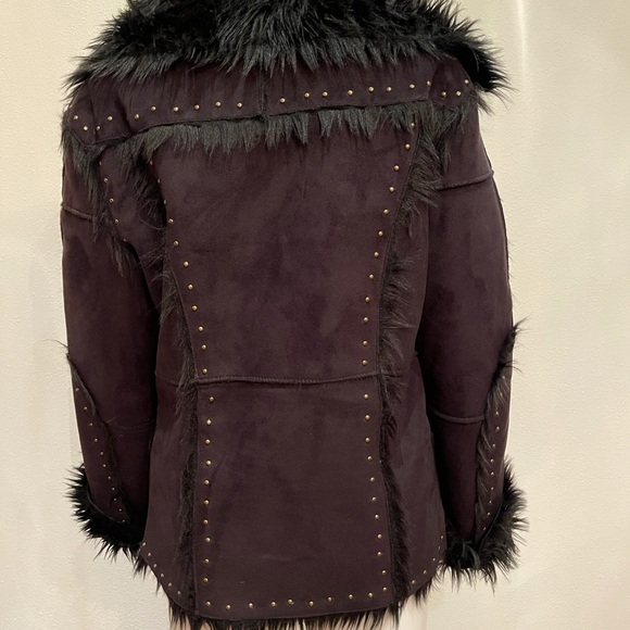 Leather Suede with Fur Studded Waist-Length Coat - Picture 2 of 3